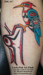 Haida Native American Woodpecker Tattoo with Tribal Design – LuckyFish Art